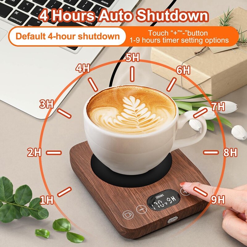 Calentador de tazas de café, actualización de encendido/apagado automático, inducción de tazas para escritorio con 9 ajustes de temperatura, temporizador de 1-9, fácil instalación