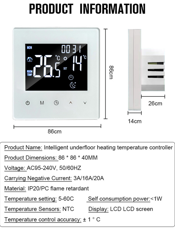Jianshu-Tuya Casa Inteligente Wi-fi Termostato, Controlador de Temperatura, Piso Quente Controle, Termostato Digital, 220V