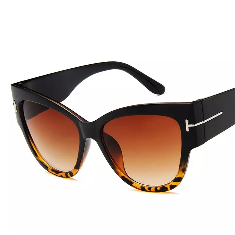 Black Cat Eye Óculos de sol grandes para mulheres, óculos de sol gradiente, designer de luxo feminino, moda T, nova marca, 2024