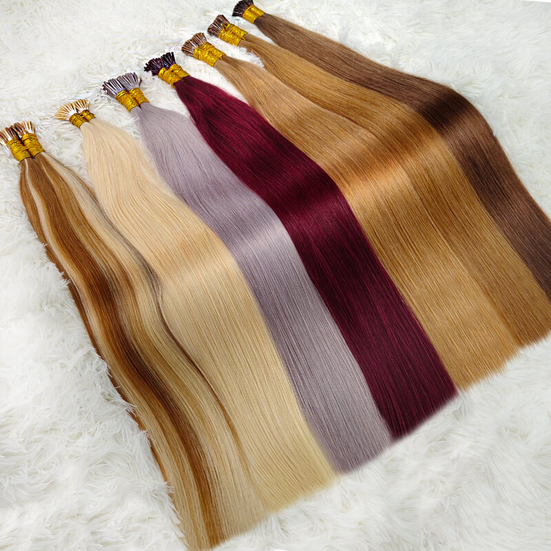 Extensiones de cabello liso con punta I, cabello humano virgen Natural, fusión Original 99j 1b 613, Color rubio miel