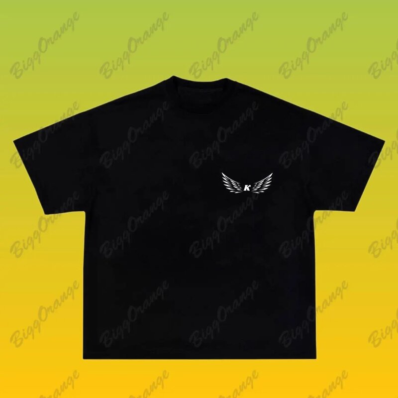 JC-T-shirt com estampa misteriosa com padrão de anjo masculino e feminino, blusa casual, manga curta, Y2K, novo, 2024