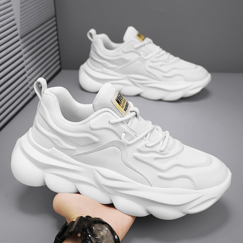 2024 Nieuwe Mesh Ademende Hardloopsportschoenen Voor Heren Modetrend Witte Veelzijdige Casual Schoenen Voor Heren Gevulkaniseerde Schoenen Sneakers