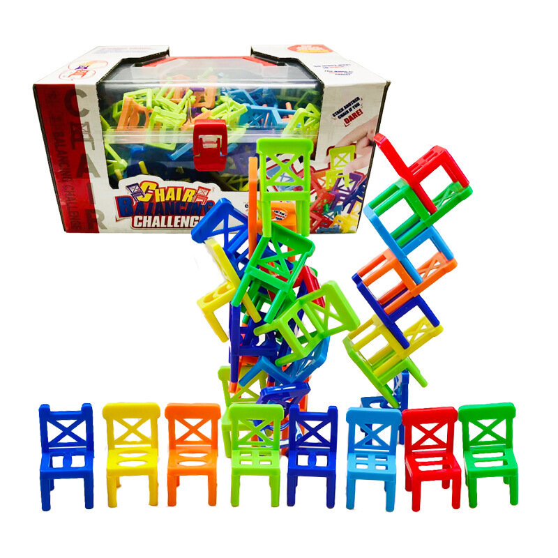 100Pcs Mini เก้าอี้ Balance บล็อกพลาสติกประกอบบล็อกซ้อนเก้าอี้เด็กตาราง Interactive เกม Balance ยางกัดสำหรับเด็ก
