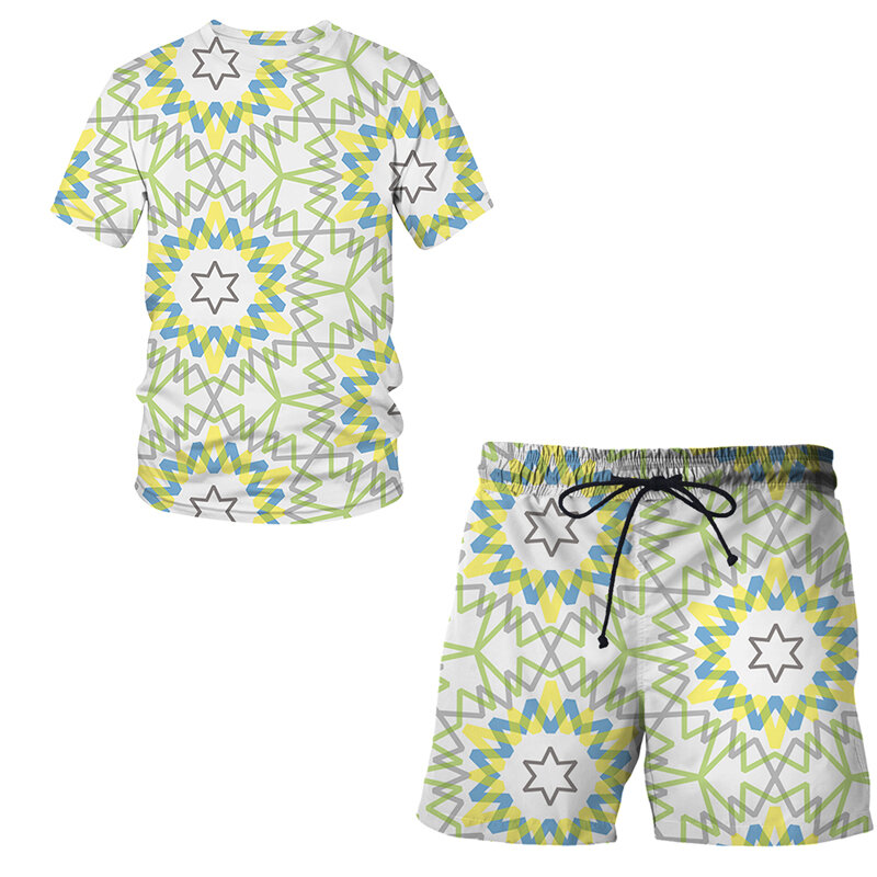 Popular conjuntos masculinos estilo japonês impresso t-shirts duas peças conjunto casual verão topos + shorts moda manga curta terno ropa hombre