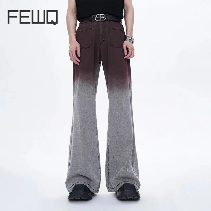 FEWQ American Style Men Jeans Sumemr New Stylish Gradient Color Vintage High Street Senior Sense Denim Pants Male Summer 24X9091