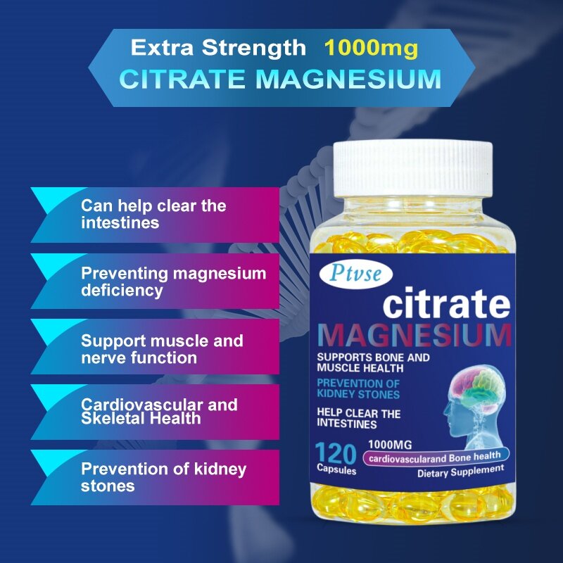 Magnesium Citrate 1000mg Per Serving 60 Servings Total/120 Capsules Total