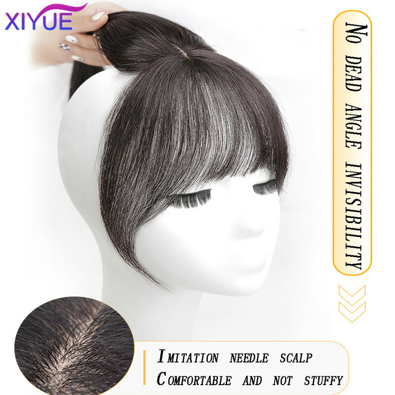 XIYUE-3D peruca franja francesa para mulheres, cabelo humano realçando, cortina natural da testa, cabelo realçando, cortina de cabeça, oito personagens, air bangs