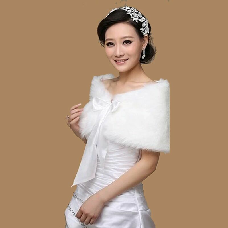Xaile de imitação suave para mulheres, capa do inverno, acessórios do casamento, envoltório nupcial elegante, branco
