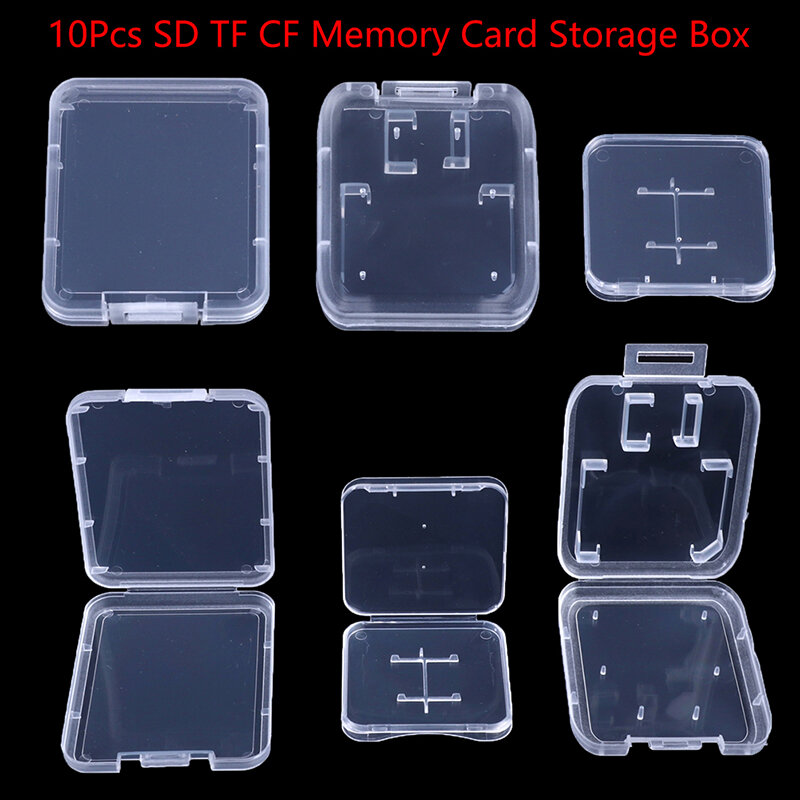 Caixa transparente do armazenamento do cartão de memória, caixa plástica desobstruída, caixa individual do suporte, SD, TF, CF, novo, 10 PCes
