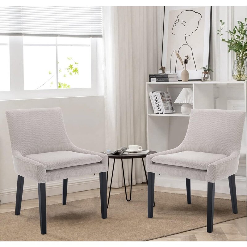 Ensemble de 4 chaises de salle à manger modernes, en velours côtelé, avec dossier central et pieds en bois, pour salon