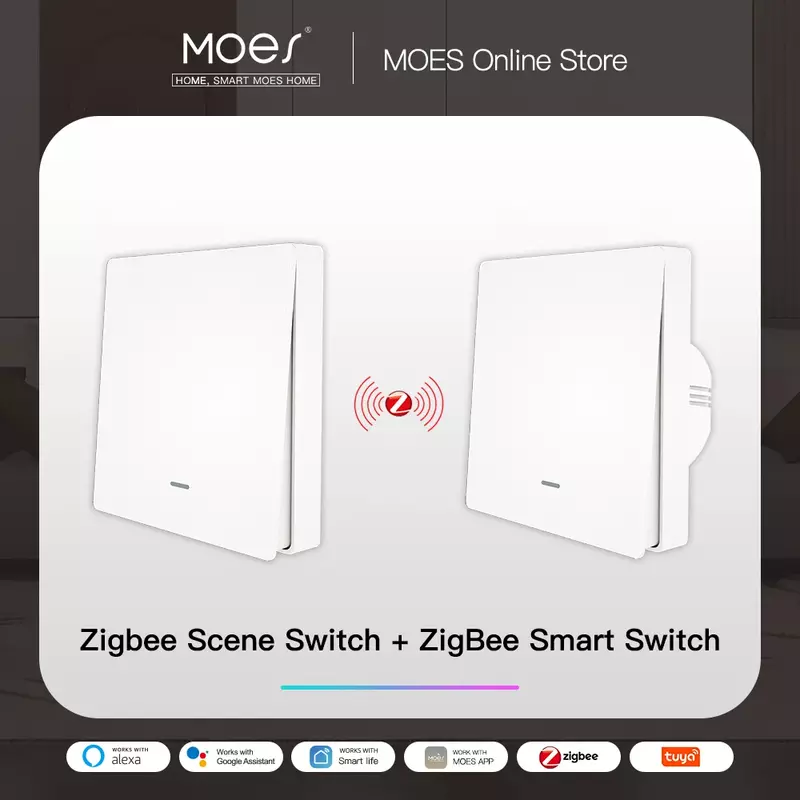 MOES Tuya ZigBee Light Switch with Transmitter Kit No Neutral Wire No Capacitor Required works with Alexa Google Home Smart Life