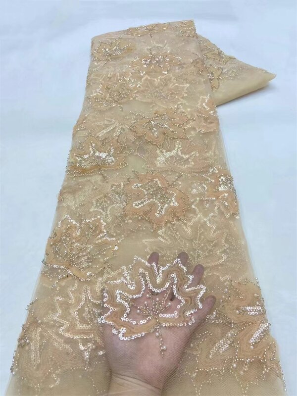 Perle blu 3D paillettes tessuto di pizzo africano tessuto di pizzo con perline ricamo a rete di alta qualità di lusso per abito da sera da sposa