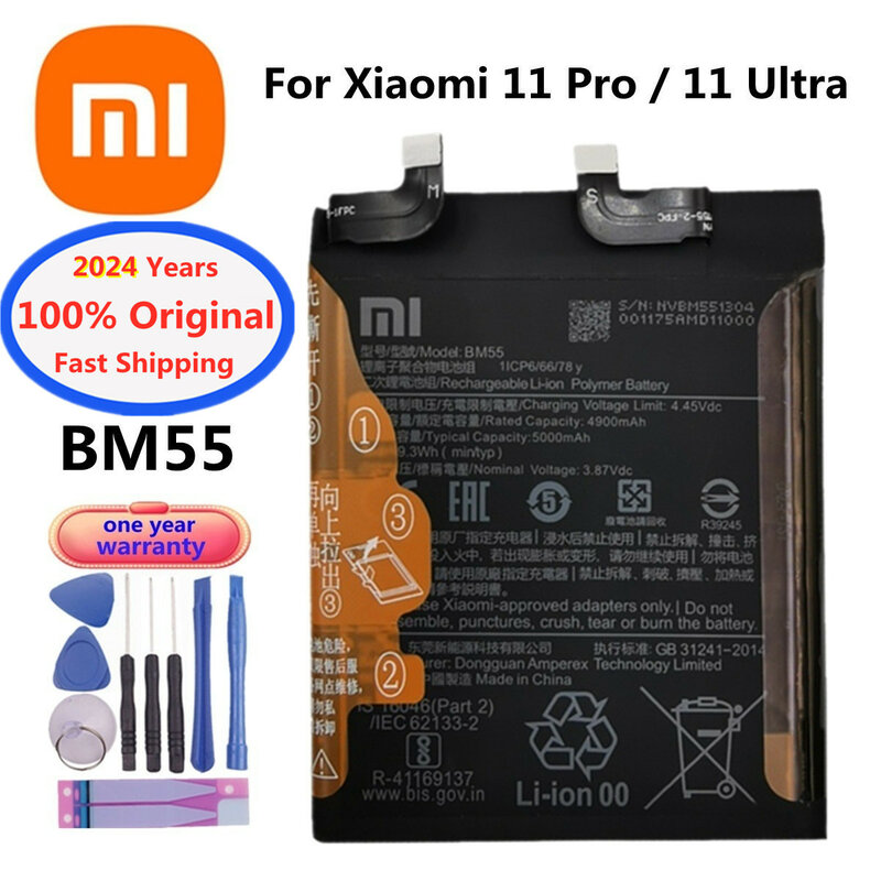 แบตเตอรี่ Xiao Mi ดั้งเดิม BM4X BP42 BM55 2024ปี100% สำหรับ Xiaomi Mi 11 Mi11 lite/mi 11 Pro 11Pro / 11 ultra bateria