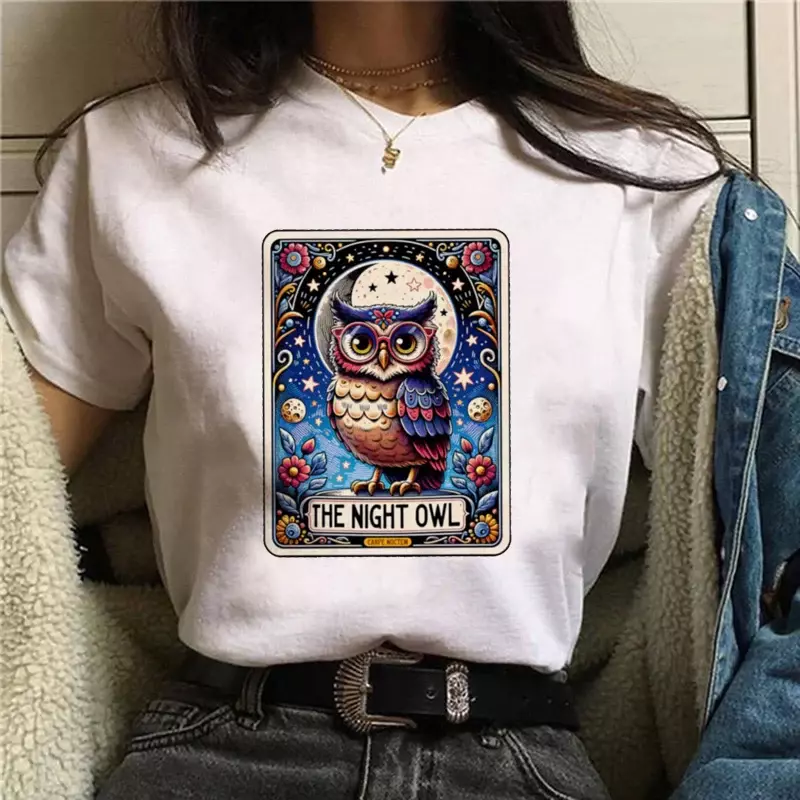 The Night Owl Women's O-Neck Short Sleeved Tarot Brand Printed New Clothing Top Printed Style Printed Trendy Style Casual T-Shir