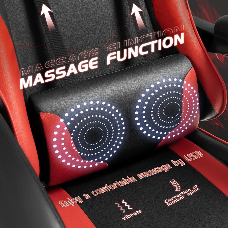 Gaming Stoel Met Voetsteun En Massage Lumbale Ondersteuning Met 360 ° Draaibaar En Hoofdsteun Voor Kantoor Of Slaapkamer