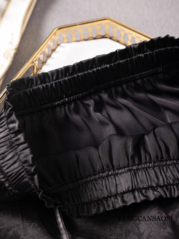 Falda negra de doble capa con flores para mujer, falda suave y versátil para ir al trabajo, primavera y verano, 2024