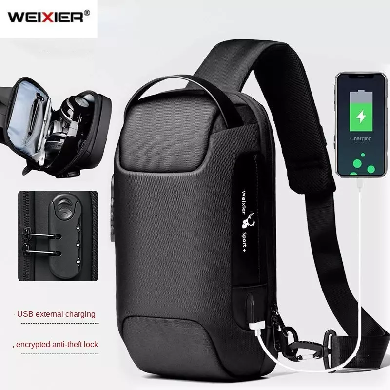 Сумка кросс-боди Мужская водонепроницаемая, Многофункциональный мессенджер на ремне через плечо с USB-разъемом и защитой от кражи, сумочка-слинг для путешествий