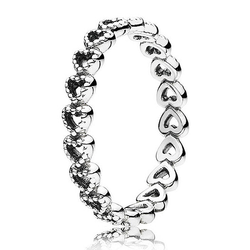 Cincin perak Sterling 925 kerawang Vintage terkait cinta hati mutiara cincin anak panah bersinar dengan kristal untuk mode wanita perhiasan