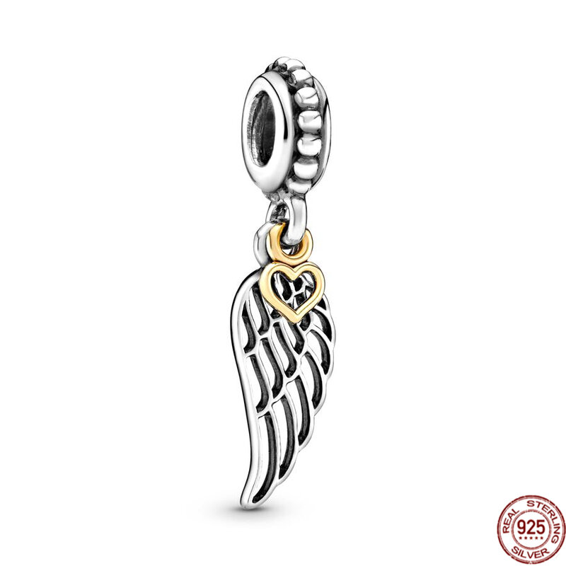 Błyszczące skrzydła anioła wiszące 925 srebrne mama tata paciorki DIY modna biżuteria dla kobiet pasuje do oryginalnego bransoletka Pandora