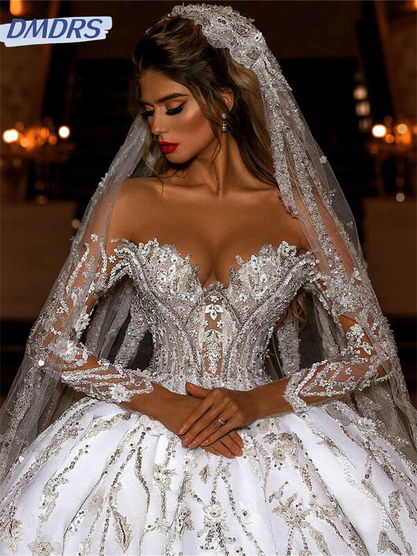 Urocza suknia ślubna bez ramiączek 2024 elegancka suknia balowa bez rękawów luksusowa ozdobiony paciorkami ślubny suknia marzycielska szata De Mariee
