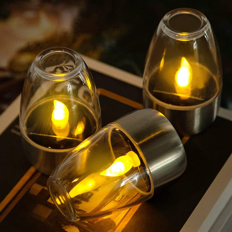 Lâmpada de vidro vinho com painel solar, impermeável LED Tea Light, Jardim Paisagem Lâmpada, ao ar livre, 2V, 40MA, 6x9cm, 1 pc