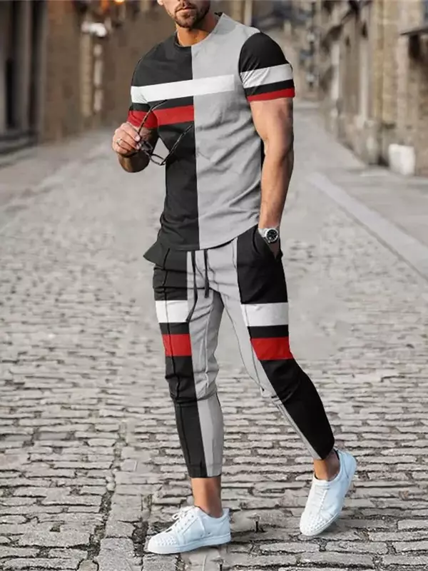 Summer Men Sets Short Sleeve T Shirt Pants Suits Oversized Tops Street Sportswear Men's Casual Tracksuits Trend Print Clothing