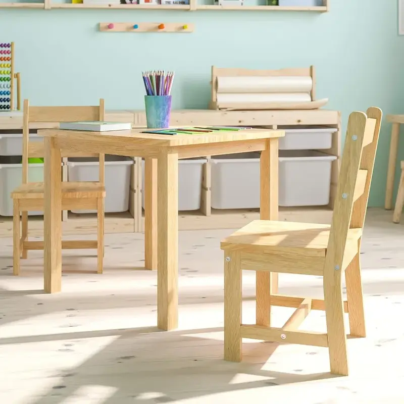 Kids Solid Hardwood Table and Chair Set for Playroom Bedroom Wooden Children's Table and Chairs Study Reading Game Childrens