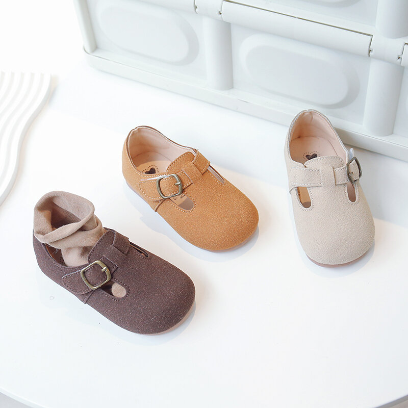 韓国の子供靴,ユニセックスのレトロな革の靴,シンプルな靴,秋と春,2023