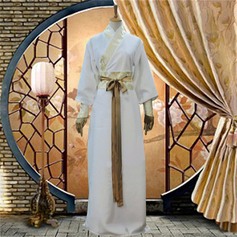 Hanfu estampado tradicional chinês para homens, tamanho grande, traje cosplay masculino de halloween, produtos chineses brancos, hanfu dourado, 3XL