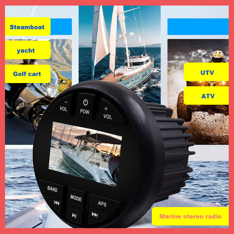 راديو قارب مقاوم للماء ستيريو بحري ، مشغل MP4 ، وسائط رقمية ، بلوتوث ، مستقبل FM AM لـ ATV ، UTV ، كابينة ، سكوتر ، عربة جولف ، Jetski