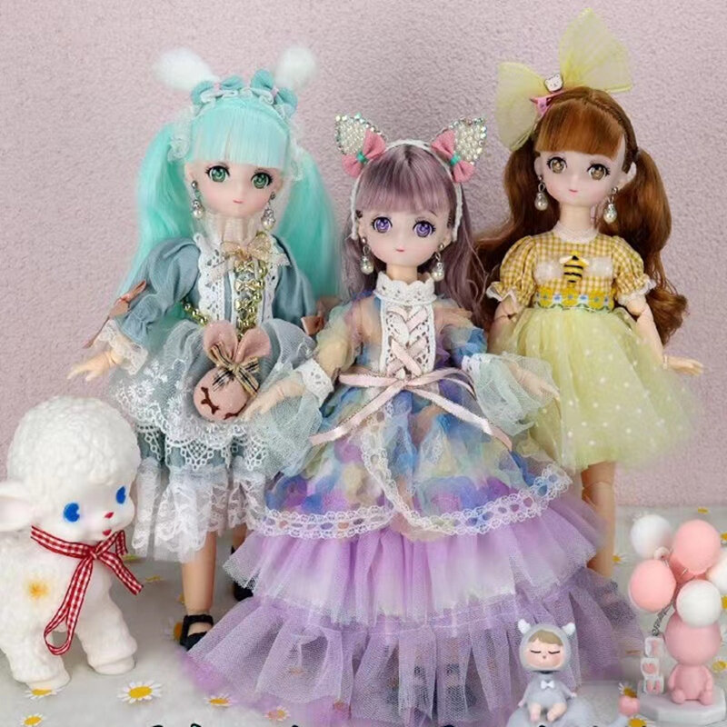 Kawaii bjd人形の女の子,6ポイントの移動式モバイル人形,ファッショナブルな服,柔らかい髪のドレス,おもちゃ,誕生日プレゼント,新品