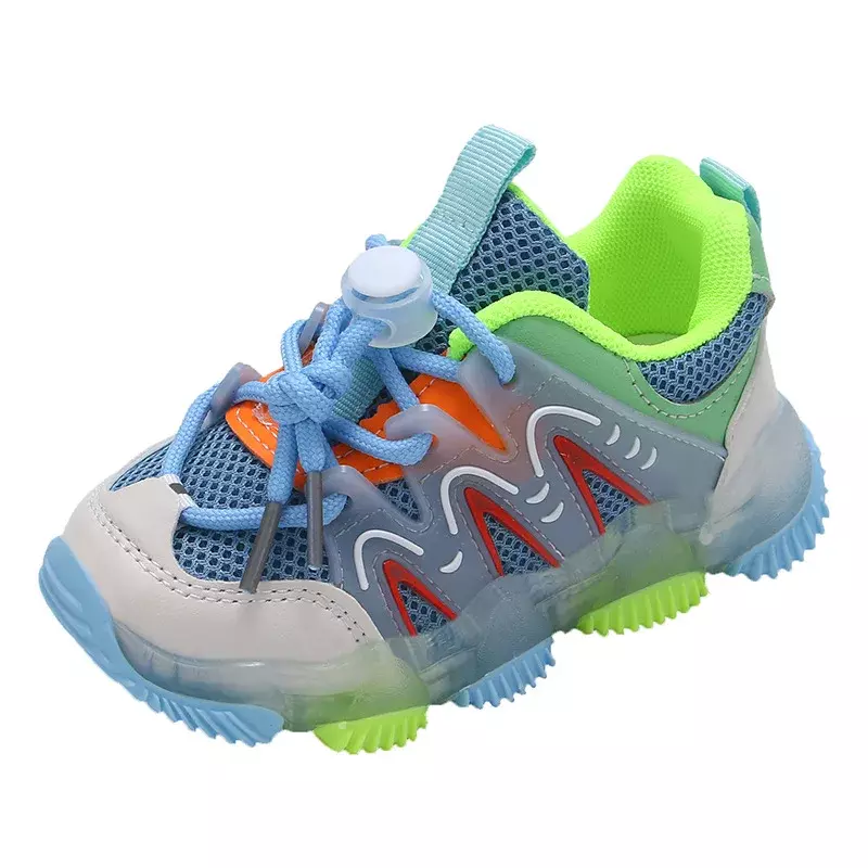 รองเท้าผ้าใบเด็กแอลอีดี, รองเท้าลำลองสำหรับเด็กผู้ชายวัยหัดเดินรองเท้าผ้าใบตาข่ายรองเท้าใส่เดินเบากันลื่น