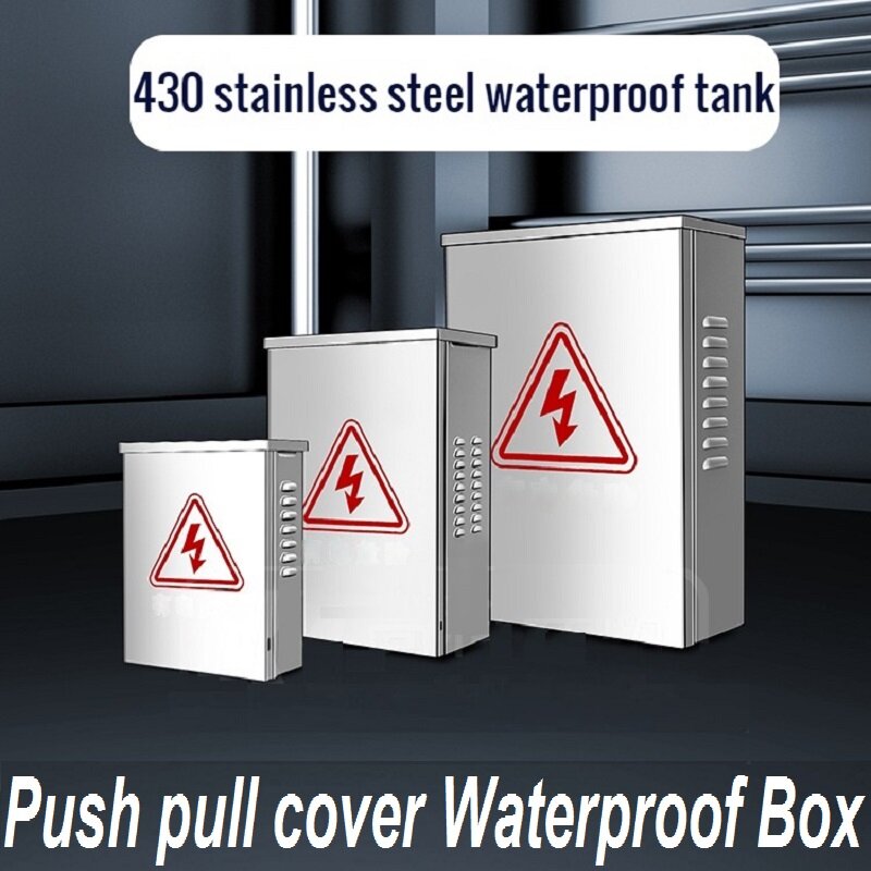 Outdoor 430 Stainless Steel Waterproof Enclosure Push-pull Sliding Cover Waterproof Case Rainproof Box Electrical Enclosure Case