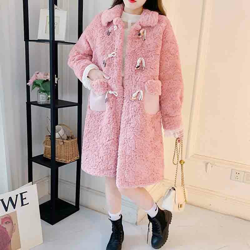 Wełna jagnięca Dutton Casual średniej długości damski Temperament płaszcz 2022 jesienne i zimowe zagęszczone futro moda damska luźna wełniana