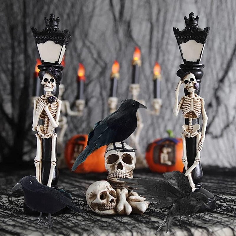 12 Stück Halloween schwarze Krähen gefiederte Krähen realistisch aussehende handgemachte gefiederte Krähe 3 Stile
