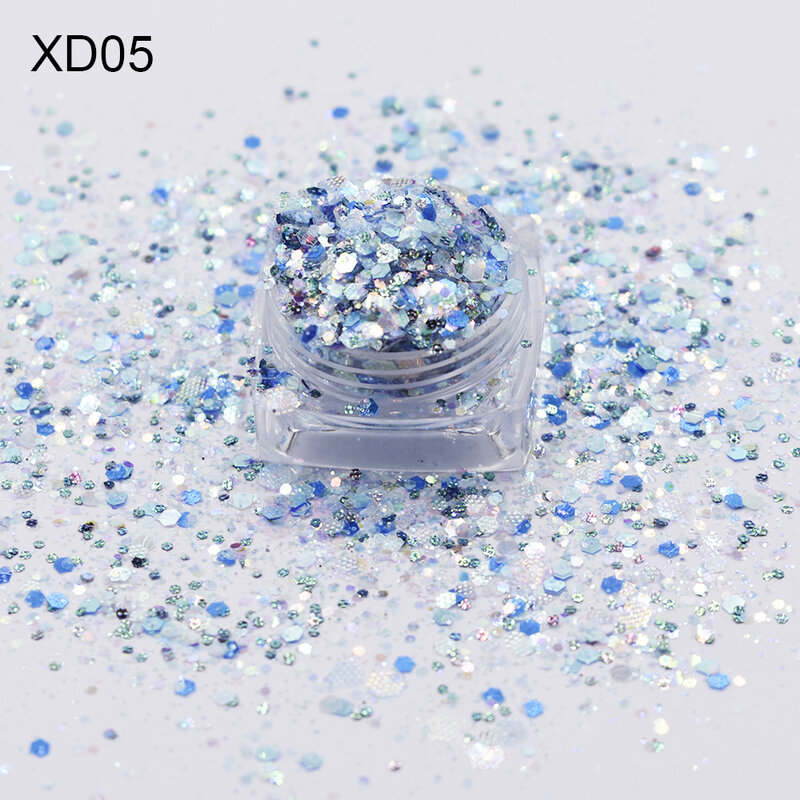Purpurina Hexagonal mixta para decoración de uñas, lentejuelas plateadas, láser, 10g por bolsa