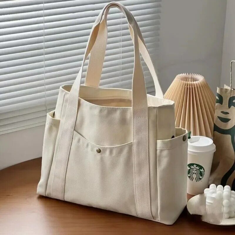 Bolsa de ombro de lona para mulheres, bolsa elegante e conveniente, sacola de grande capacidade, bolsas e bolsas