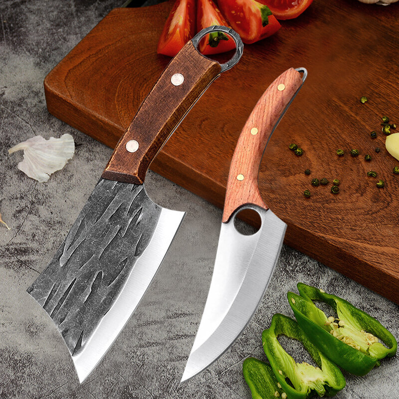 Pisau dapur Kecil baja tahan karat, pisau pemotong daging sayuran dengan pegangan kayu
