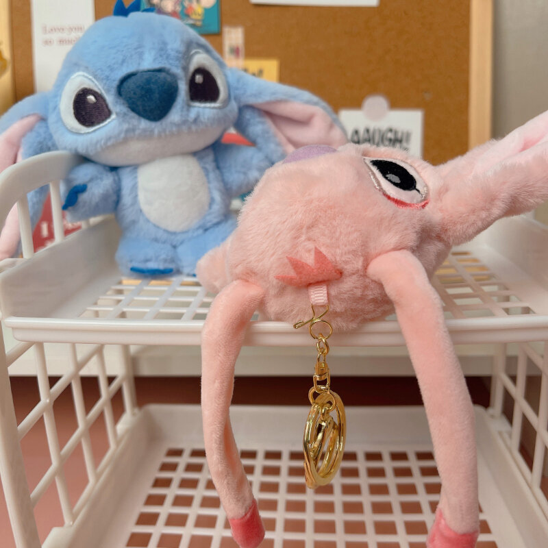 Disney 12cm Stich und Engel Puppen tasche Anhänger Cartoon Anime Lilo & Stich Plüschtiere Schlüssel anhänger Geburtstags geschenke für Mädchen
