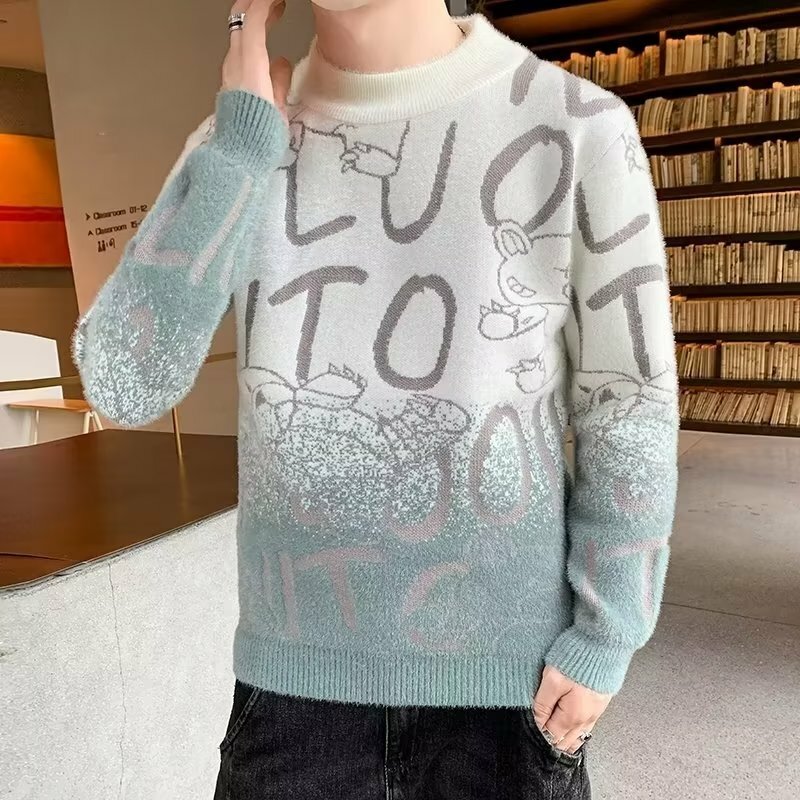 Suéteres ajustados de alta calidad para hombre, ropa de calle con cuello redondo, suéter en forma de M, jerséis de moda japonesa, otoño e invierno, 2023