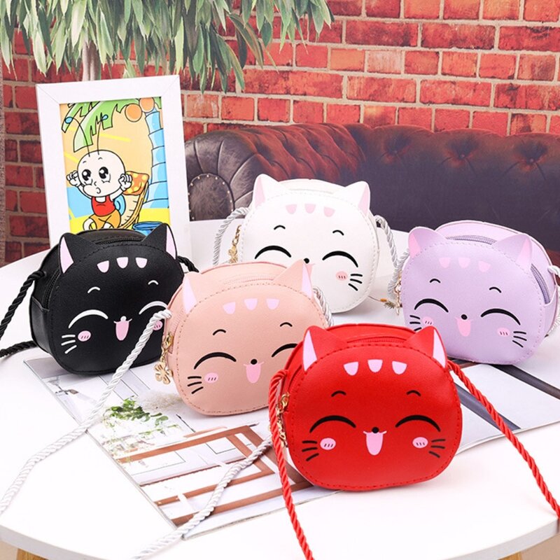 Kids Girl for Cat Crossbody PU Leather Cartoon Shoulder Bag Tote Coin Purse Satchel