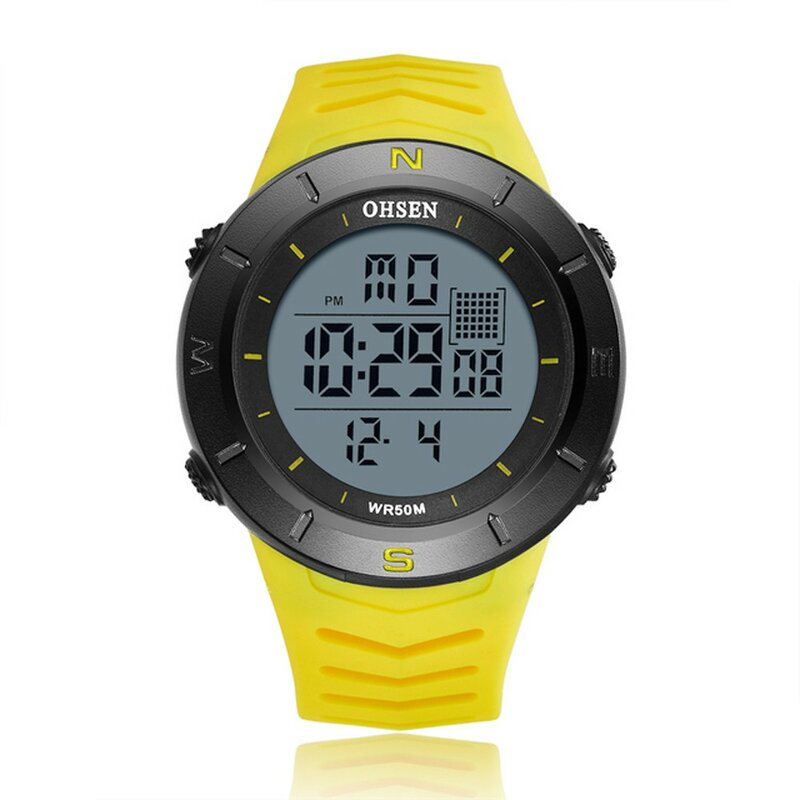 OHSEN Men Watches Electronic Led Outdoor Military Wateroof Wristwatch Yellow Silicone 5ATM Dive Stopwatch Clocks Digital Watch