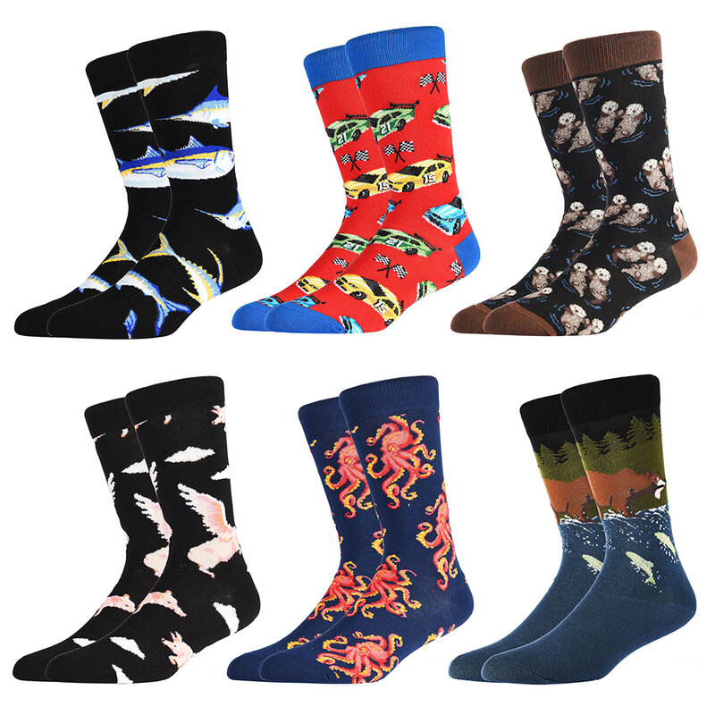 Autumn and winter new personality creative socks shark beard pattern men's socks mid-to-high tube tide socks cotton socks