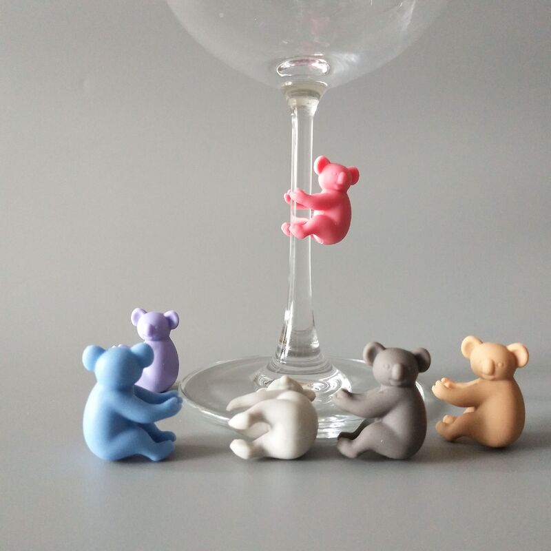 Reutilizável Koala Forma Silicone Wine Glass, Charme Markers, Conjunto de 6pcs