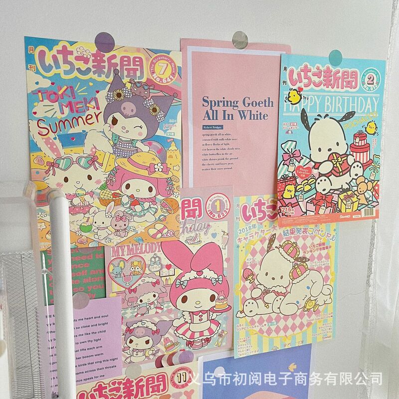 Sanrio Cartoon Wall Stickers, Hello Kitty Cinnamoroll, Cartaz Mensal do Bebê, Coração da Menina, Decoração Adorável do Quarto, DIY Quarto Do Estudante