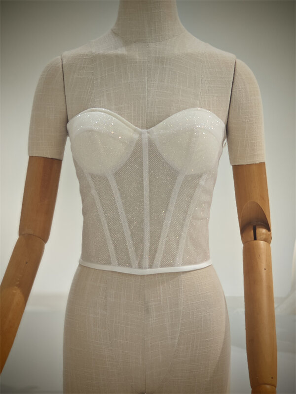 See Through Body Shapewear Hollow Out Bridal Corset Shinning Fabric With Bones Lace up back