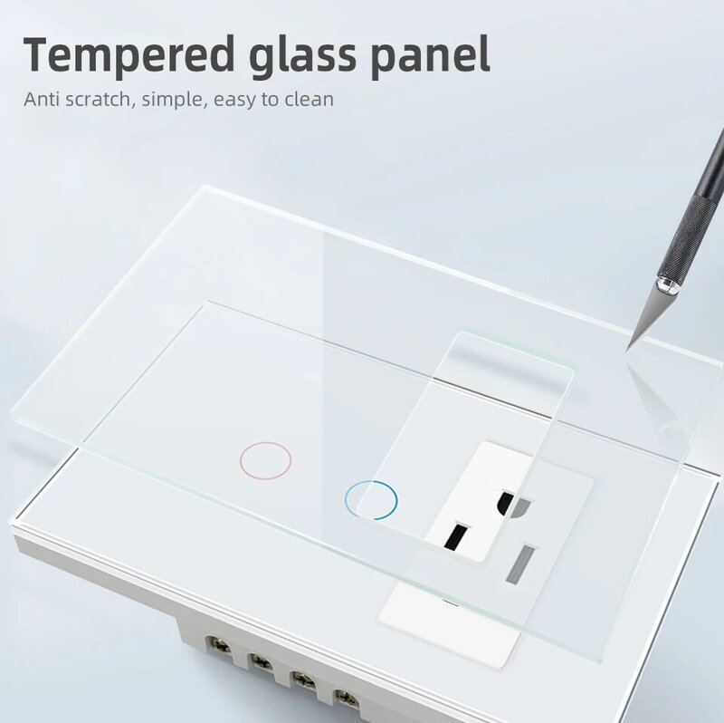 VISWE Brazil Socket 10A/20A Wifi Smart Switches, 118*72mm Tempered Glass Panel, Sensor Switch Support Tuya App