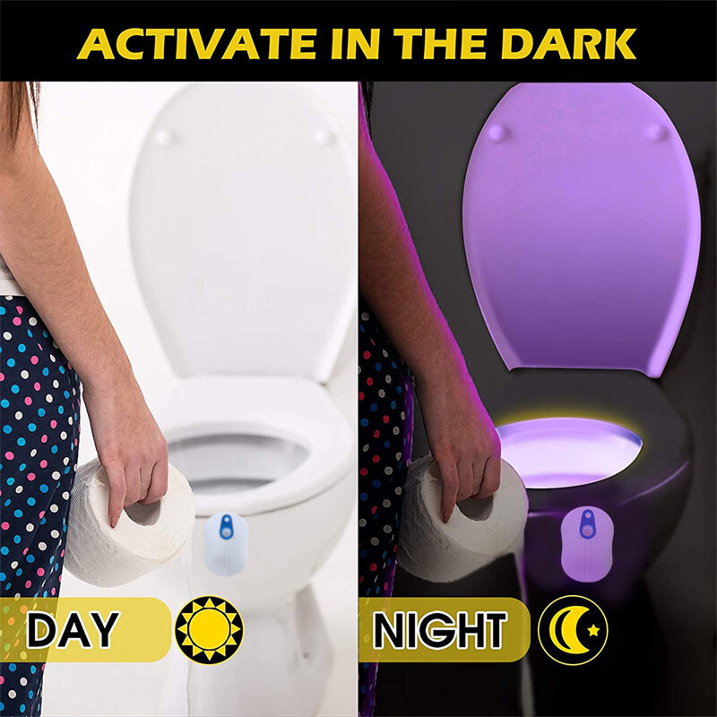 Veilleuses LED intelligentes avec détecteur de mouvement, lampe de salle de bain, éclairage de cuvette, 16 couleurs