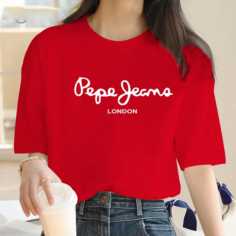Camiseta de algodón para mujer y hombre, Top de manga corta con patrón impreso, ropa holgada de cuello redondo, verano, 2024