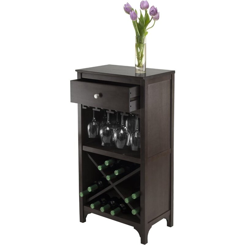 Marmarmox-armário modular do vinho, 1 gaveta, prateleira de vidro, café expresso escuro (92745)